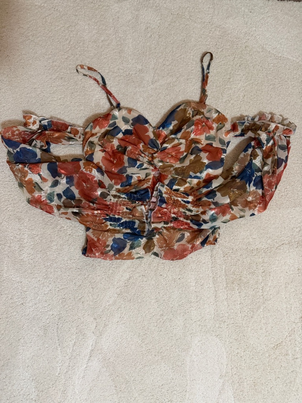 Floral Ruched Off-Shoulder Crop Top in Multi Floral Print